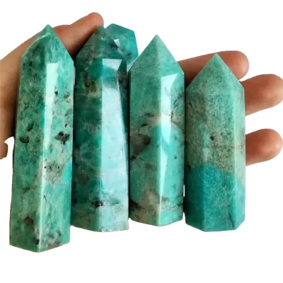 High Quality Natural Healing Crystal Stones Amazonite Grown Together With Smokey Quartz Tower