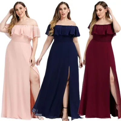 2025 Plus Size High-Collar Chiffon Maxi Dress for Women Simple Style Pastel Color Beach Dress ODM for Prom Mother Bride