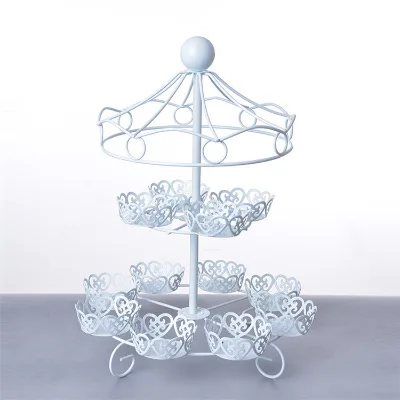 Wholesale Luxury Metal Hollow White Cupcakes Stand for Wedding Birthday Party Table Dessert Buffet Display Stand Supplies