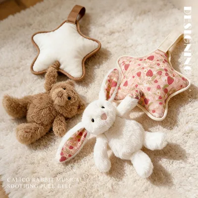 Cute Floral-pattern Rabbit Bear Plush Toys Music Soothing Pull-String Series Soothing Rattles Star Pendants Baby Sleep-time Toys