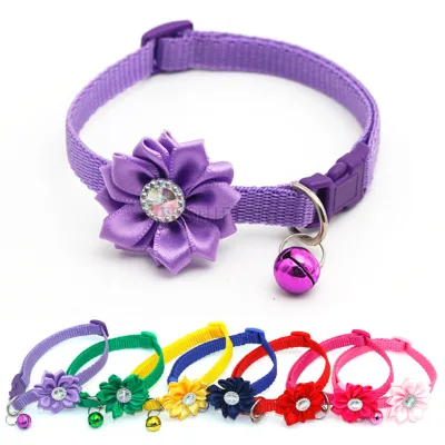 Personalized Luxury Nylon Pet Rose Gold Metal Buckle Collar Set Dog Collar and Leather Set With Bow Flower