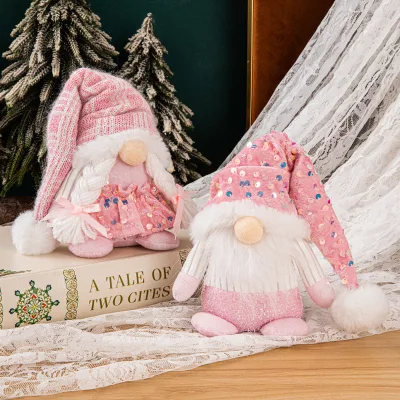 New Christmas Decoration Dolls Pink White Long Beard Faceless Dolls Adorable Christmas Decoration Dolls