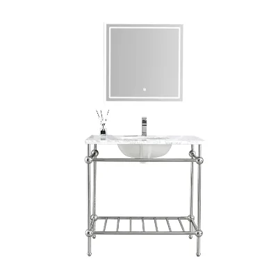American Hot Design Hotel Use Polished Stainless Steel Stand Bathroom Vanities with Tops