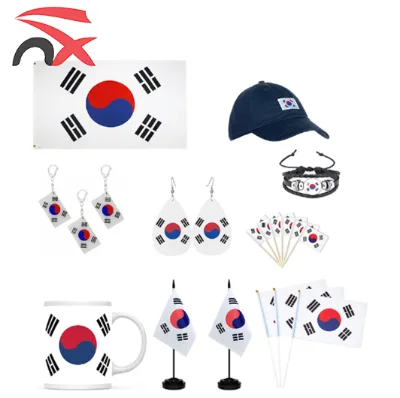 Wholesale Price South Korea Flag Set Hand Flag Key Chain Ceramic Cup Baseball Caps Bracelet National Table Flag for Promotion