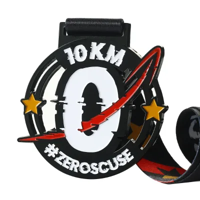 Custom Metal logo Dyed Black Zinc Alloy Die Cast Two Dimensional Hollowed Out Design Metal Long Distance Running Medal