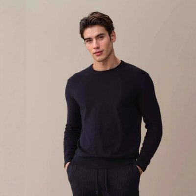 Autumn and Winter Knitted Rib Crewneck Comfortable Men's Casual Long-sleeved Wool/Polyester Anti-pilling 280g Pullover Sweater