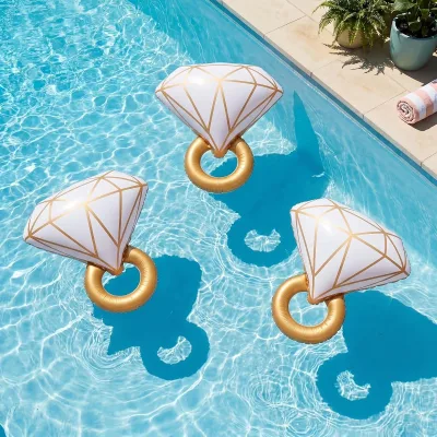 Inflatable Gold Diamond Ring Pool Floats for Adults Bachelorette Bride Large Engagement Ring Balloons Simple New Arrival Party