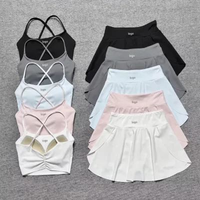Wholesale Women's Summer Solid Sporty Yoga Set Pad Top Shorts Spandex/nylon Quick Dry Breathable Four-way Stretch Skinny Fit Gym