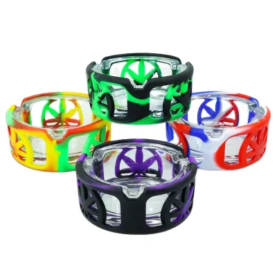 2024 Hot Sale Cigar Ashtray With Cover Anti Collision Glass Silicone Ashtray