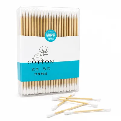 Eco-friendly Bamboo Stick Cotton Swabs with Double Round Tips Plastic Square Box