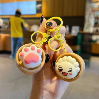 HECION Creative Baozi Dumpling Chain Rotating Fidget Toy Press Button Stress Relief Charm Sound Making Key Holder Novelty Gift