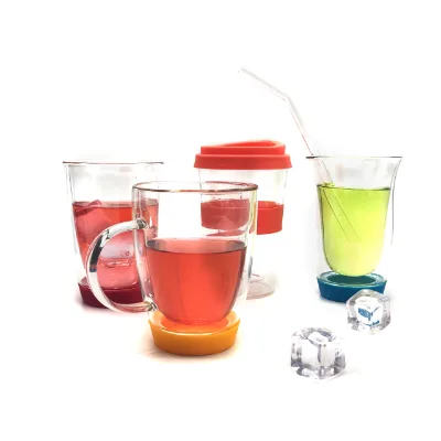 200ml 350ml BPA Free Double Wall Borosilicate Glass Coffee Cup with Silicone Lid &Sleeve Borosilicate Glass Tumbler for Beverage