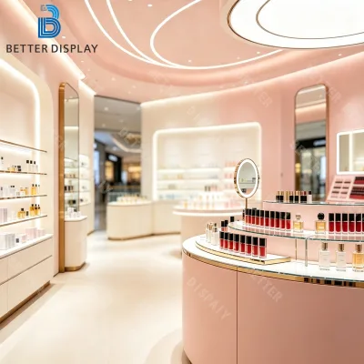 Stylish Trade Show Display Stand for Cosmetic Premier Beauty Show Showcase Exhibition Booth Cosmetic Store Display