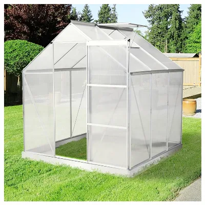 Garden Polycarbonate Walk in Greenhouse Heavy Duty Aluminum Alloy Frame Greenhouse With Galvanized Steel Base, Sliding Door