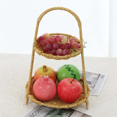 Hot Sales Multi-tiers PP Rattan Fruit Snack Food Multi-functional Storage Basket for Dinning Living Room Tableware Decoration