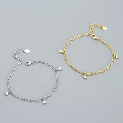 Grace 925 Sterling Silver Chain Bracelet Gold Plating Claw Setting Zircon Pendant Bracelets for Women Wholesale