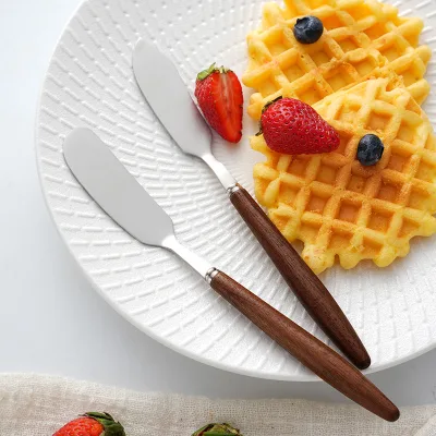Customisable Cute Wooden Handle Butter Knife Spreader 304 Stainless Steel Butter Knife