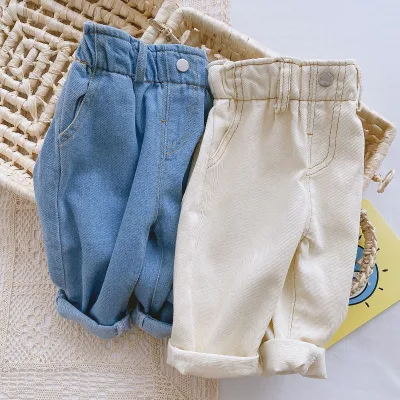 2025 Autumn Collection Solid Color High Waist Casual Jeans for 0-3 Years Old Boys Korean Version Baby Pants Trend