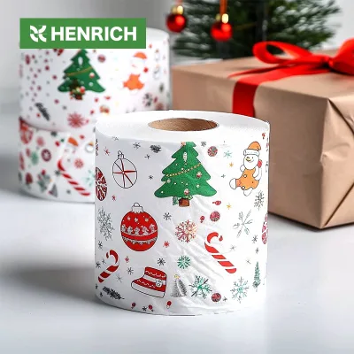 Free Samples Coreless Papier Toilette Christmas Series Pattern Printed Roll Paper Toilet 3ply Bamboo Tissue Roll