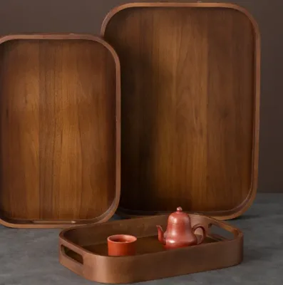 Stackable Walnut Wooden Trays Nordic-Style Wood Rectangle Antique Wood Serving Trays