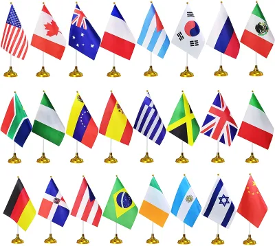 Factory Small Flag on the Office Table Water Soluble Lace Sofa Cushion Table Flag with Plastic Stand Wooden Base Desk Flag