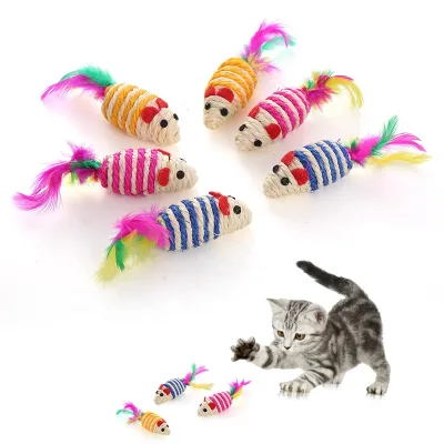 Bulk Buy Chew Durable Cat Toy Ring and Feather Sisal Stripe Mouse Cat Toy for Cat and Kitten