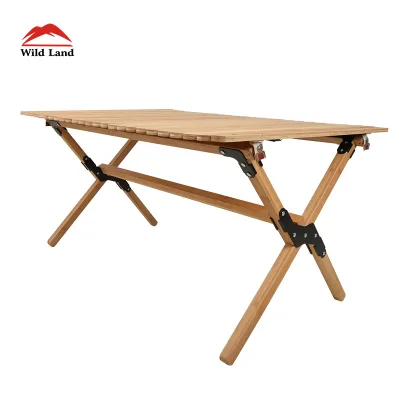 Factory OEM Customized Eco-Friendly Foldable Bamboo Table with Stainless Steel Joint Portable Modern Outdoor Camping Furniture