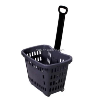 RH-BPR45-8   550*375*680mm  45L Hot Sale square sharp Basket  Rolling Shopping Basket Red Color Plastic Shopping Basket