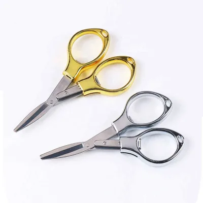 1pcs Mini Stainless Steel Folding Scissors Keychain Fishing Scissor Cutter Camping Tool Silver/Gold