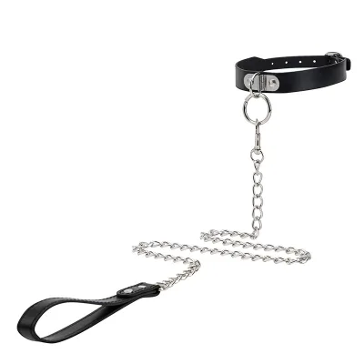 Erotic Cosplay Role Play BDSM Fetish Slave Collar Choker with  Metal Chain Bondage Leather Neck Collar for Couple Adult Game