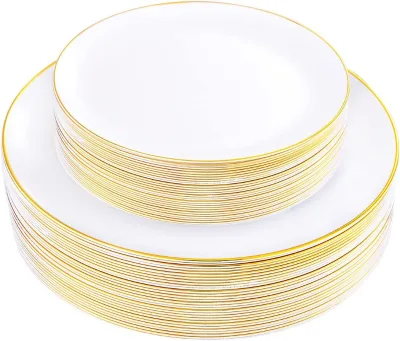LIYH 60 Pcs Clear Gold Plastic Plates Lightweight Classic Style Disposable Dinner/Dessert Plates for Party Wedding Birthday