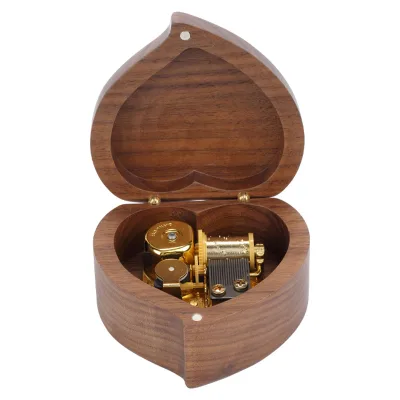 Gifting Commemorative Collection Creative Gift Music Box-18-Tone Gold-Painted Walnut Wood Heart-Shaped Music Box