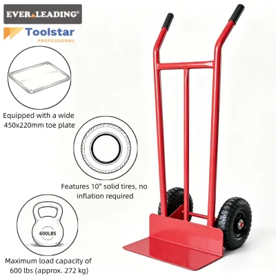 Industrial Heavy Duty Steel Platform Double-Handled Hand Trolley 600lbs 10" Solid Wheel Powder Coated Maintenance-Free Utility