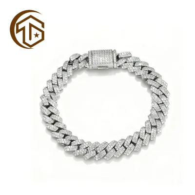 Custom Wholesale Hiphop Luxury Jewelry Bracelet Designer for Men 8mm 10mm Iced Out Hip Hop VVS1 Moissanite Cuban Chain Bracelet