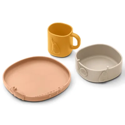 New Custom KINE SILICONE TABLEWARE SET 3-PACK, BPA Free Silicone Dinner SET