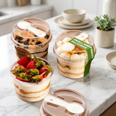 Beigu W-250 Food Grade Eco-Friendly PET Clear Disposable BPA Free Customized Mini Candy Cups Lids Cylinder