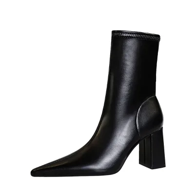 Women Ankle Boots Pointed Toe Patent Leather Block Heel Boots Cotton Lined PU Midsole Rubber Outsole for Autumn Winter Events