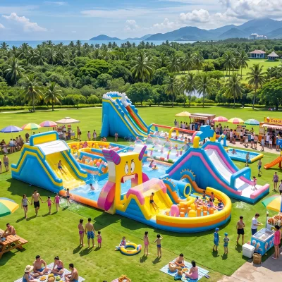 High-duty Commercial Mobile Inflatable Land Water Park Splash Inflatable Wet Obstacle Course