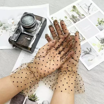 High Quality Fashion Items Full Finger Lace Gloves Style Women Short Tulle Gloves Elegant Stretchy Polka Dot Mesh Gloves