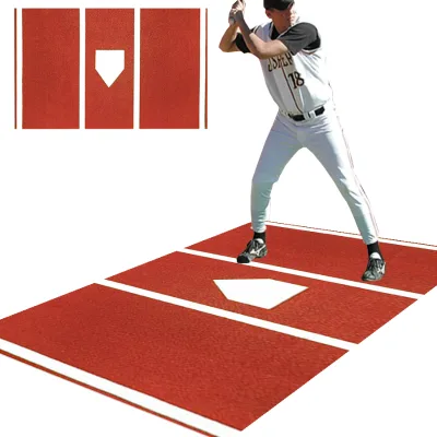 Indoor Outdoor Baseball Batting Mat in Red Portable Baseball Softball Hitting Mat with Logo Print