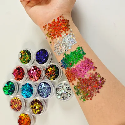 Waterproof Chunky Chameleon Glitter Gel Body Paint Natural Plant Long Wear Multi-Use Face Hair Body Makeup No Fall