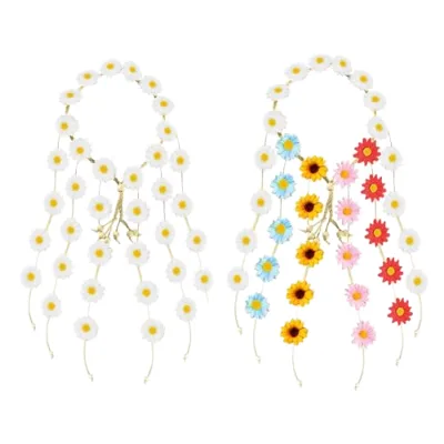 Vintage Daisy & Sunflower Floral Scrunchie Headband Set-Adjustable for Festival