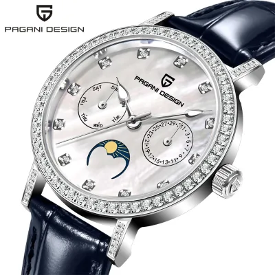 For 1789 Ladies Fashion Wristwatch Sapphire Glass Chronograph Quartz Movement 18mm Leather Sport Band Pointer Dial