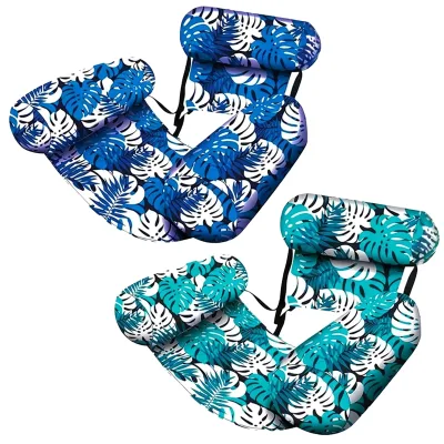 Hot Sale Inflatable Water Hammock Lounger Printed Mesh Floating Chair with Headrest for Swimming Lake Beach Water Relax