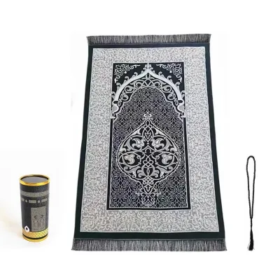 Islam Muslim Halal Travel Prayer Mat Stain Resistant Non-Slip Thick Embossed Polyester Sejadah