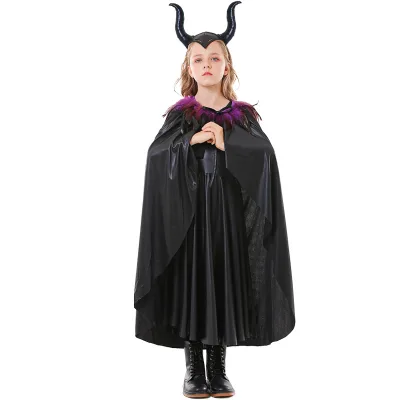 2025 new styles Halloween Girls Black Dark Queen Maleficent Costumes With Headgear