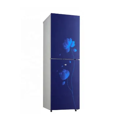 225L Household Fashion Glass Double Door Automatic Defrost Top Freezer Refrigerators With Lock and Key