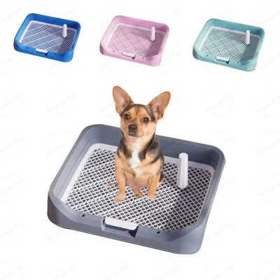 Indoor Lifted Fence Dog Toilet Rounded Angle Detachable Easy Cleaning Pet Potty Tray with Post