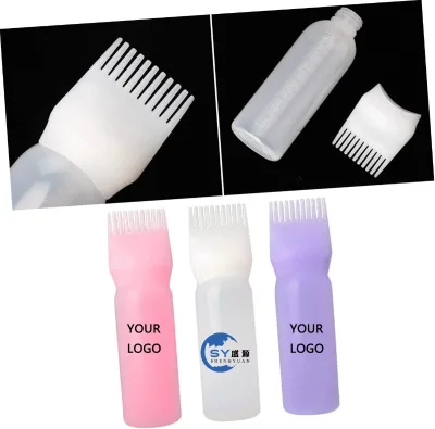 Modern Hair Salon Plastic Dye & Perming Medicine Bottle Comb with Brush Applicator for Barbershop Shampoo Lotion Oil Dye Squeeze
