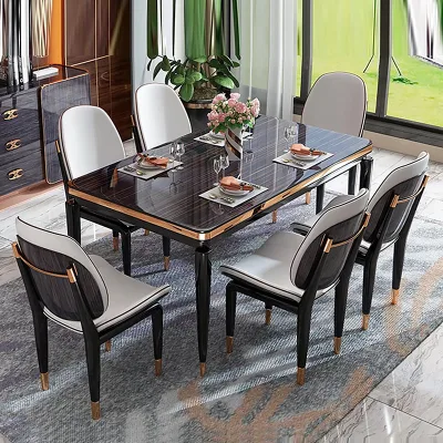 Light Luxury Dining Table and Chair Combination Nordic Stainless Steel Glass Dining Table